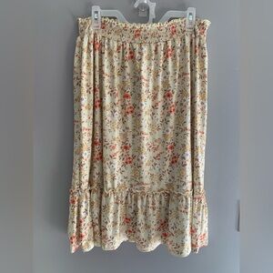 Sosomi Youth Womens Yellow Floral Elastic Waist MIDI Peasant Cottage Skirt